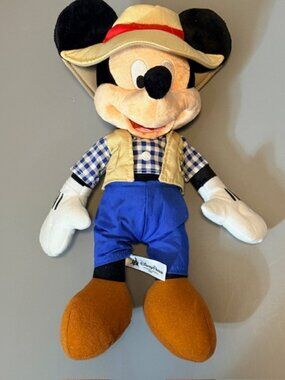 Vintage Walt Disney Parks Plush Stuffed Animal Mickey Mouse Fishing Fisherman
